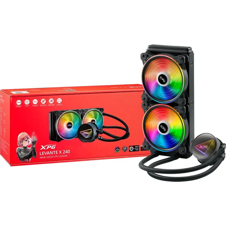 Adata XPG Levante X 240, CPU Wasserkühler mit ARGB-Beleuchtung, kompatibel mit Intel und AMD, Schwarz