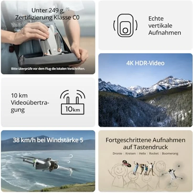 DJI Mini 3 Fly More Combo (DJI RC) - Leichte und faltbare Mini-Kameradrohne mit 4K HDR-Video, 38 min Flugzeit, echten vertikalen Aufnahmen und intelligenten Funktionen, C0 - Preisvergleich – Bild 2