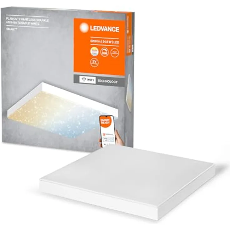 Ledvance SMART+ WiFi-Glitzer-Panelleuchte 450X450, regulierbares Weißlicht (3000K bis 6500K), rahmenlos, mit Glitzereffekt, steuerbar per App, kompatibel mit Amazon, Google - 24,5W, 2250lm