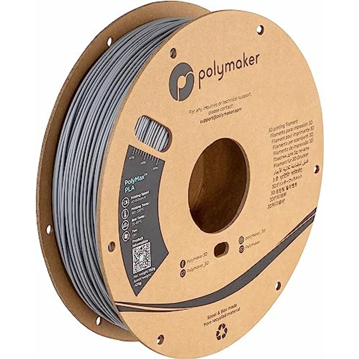 Polymaker PolyMax Tough PLA Grau - 1.75mm - 750g, hochschlagfestes 3D-Druckmaterial mit überlegenen mechanischen Eigenschaften gegenüber ABS – Bild 1