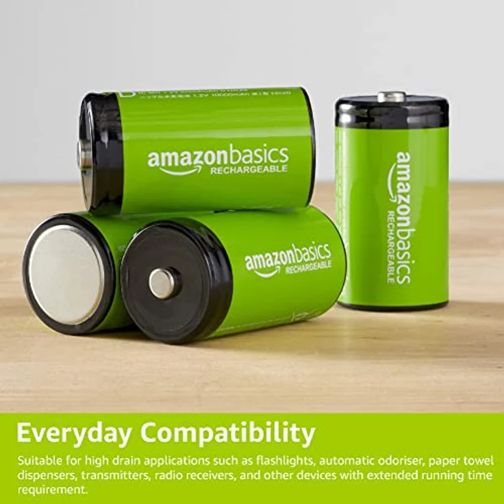 Amazon Basics – D-Zellen, wiederaufladbare Batterien, 10.000 mAh, NiMH, 4er-Packung (das Aussehen kann variieren) – Bild 5