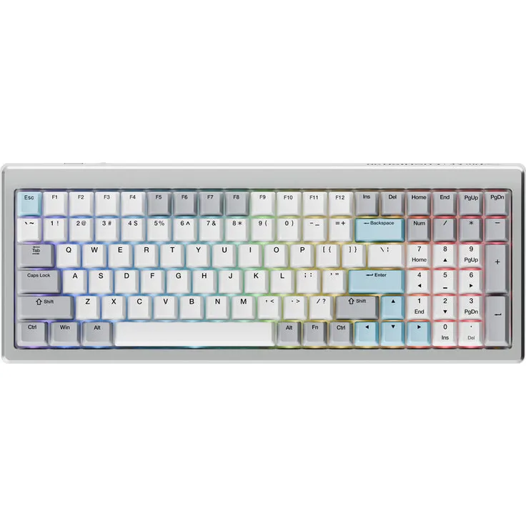 Ducky Cushion 98 Gaming-Tastatur, 96%, US-Layout (ANSI), Shush Red Switches, Hot-Swap, RGB, Silber
