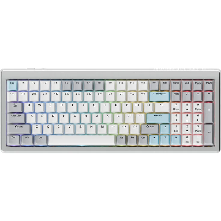 Ducky Cushion 98 Gaming-Tastatur, 96%, US-Layout (ANSI), Shush Red Switches, Hot-Swap, RGB, Silber