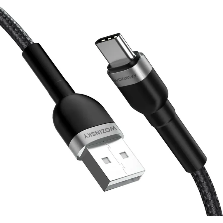 Wozinsky WNBAC1, USB-A auf USB-C Kabel 2.4A, 1m, Schwarz, Hochleistungsladekabel für Smartphones und Tablets mit Nylongeflecht