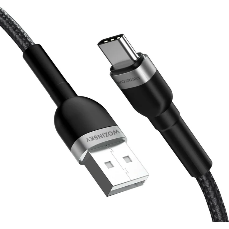 Wozinsky WNBAC1, USB-A auf USB-C Kabel 2.4A, 1m, Schwarz, Hochleistungsladekabel für Smartphones und Tablets mit Nylongeflecht