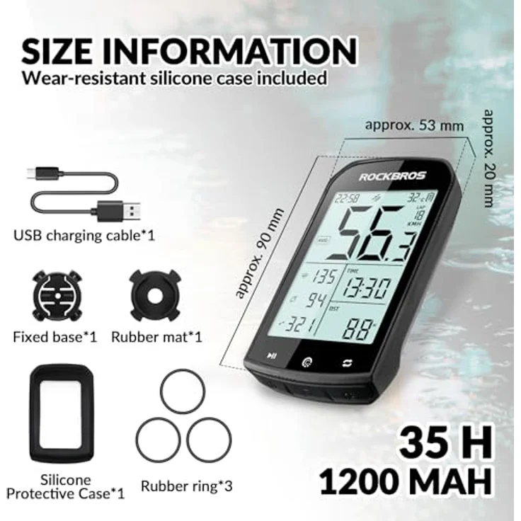 ROCKBROS Fahrradcomputer GPS, kabellos und IPX6 wasserdicht mit 2,9 Zoll Hintergrundbeleuchtung und 1200 mAh Akku – Bild 6