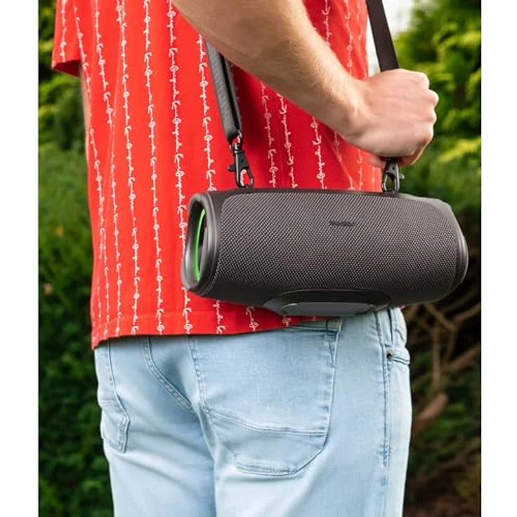 MEDION P61746 tragbarer Bluetooth Lautsprecher (Akku, Bass Boost, RGB Lichteffekte, IPX7 Wasserschutz & robust, integrierte Powerbank, 2X 15 W RMS) Anthrazit – Bild 3