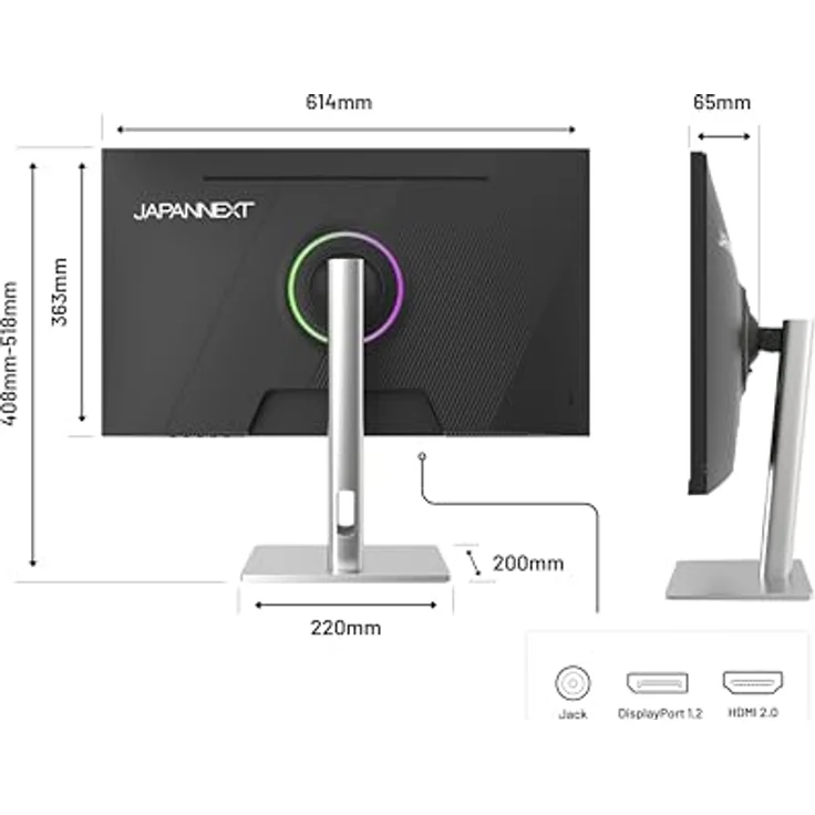 JapanNext JN-I270FHD200F-HSP, 27" Gaming Monitor mit IPS, 200Hz, 0.5ms, Full HD, Höhen- & Neigungsverstellung, G-Sync/FreeSync, integrierte Lautsprecher, schwarz – Bild 3