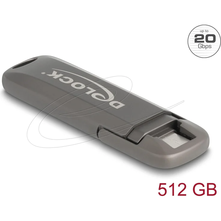 Delock USB-C Speicherstick 512 GB, 20 Gbps, grau, handliches Metallgehäuse