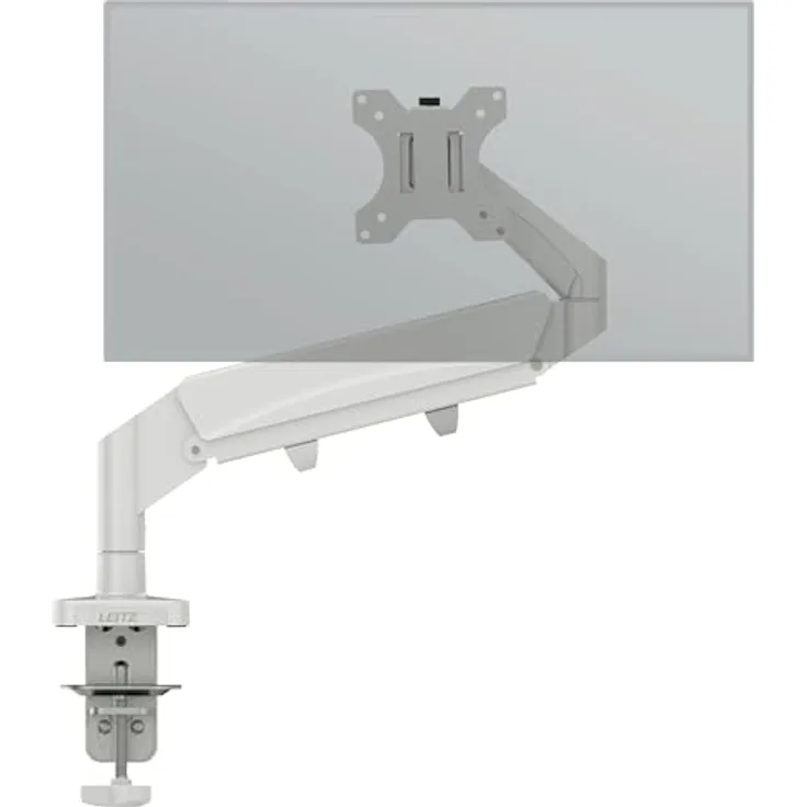 Leitz Ergo Monitorarm für 17–32-Zoll-Monitore, Ergonomischer Ständer mit Kipp- und Drehfunktion, 9 kg Tragkraft, Hellgrau, 64890085