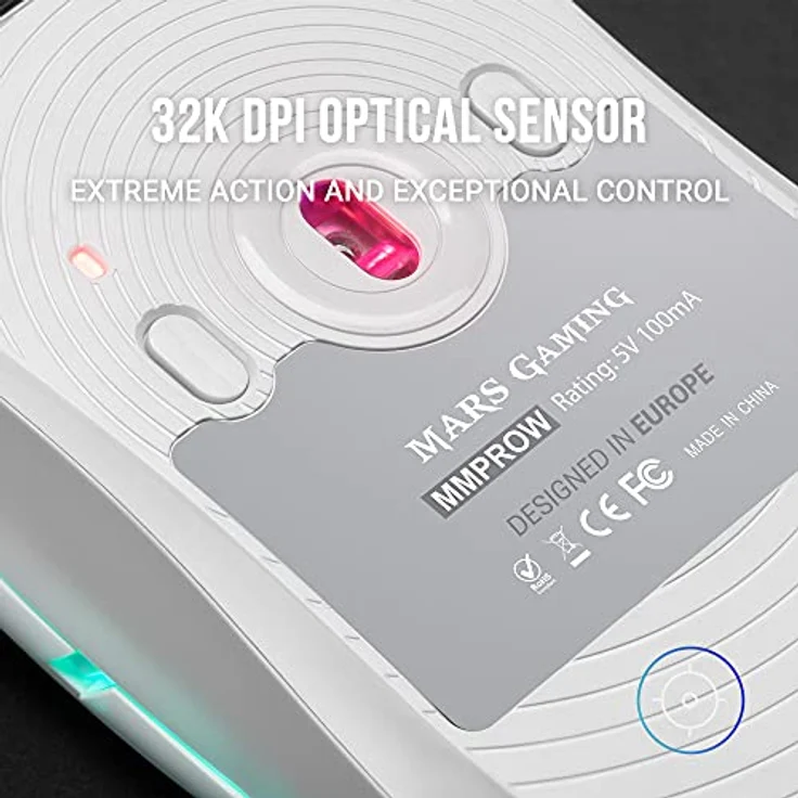 Mars Gaming MMPROW Weiß, Ultra-Leichtgewicht Maus für Beidhänder, RGB Chroma, Optisch 32K DPI – Bild 4