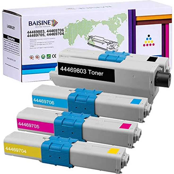 BAISINE 4er-Pack Toner Kompatibel für Oki MC362, 3500 Seiten Schwarz, 2000 Seiten Cyan, Magenta, Gelb (BCMY) – Bild 1