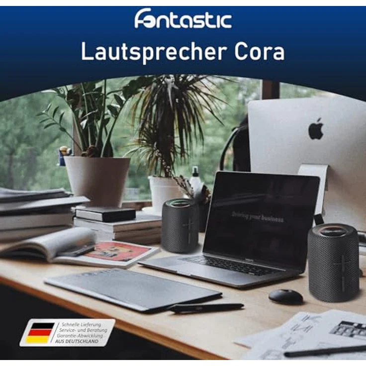 Fontastic „Cora“ 2-in-1 Bluetooth Lautsprecher-Boxen, Mobile Musik-Box mit LED-Licht, IPX5 Portable Speaker mit AUX & Micro-SD, 2X 10 Watt, Tragbare Sound-Box Grau – Bild 2