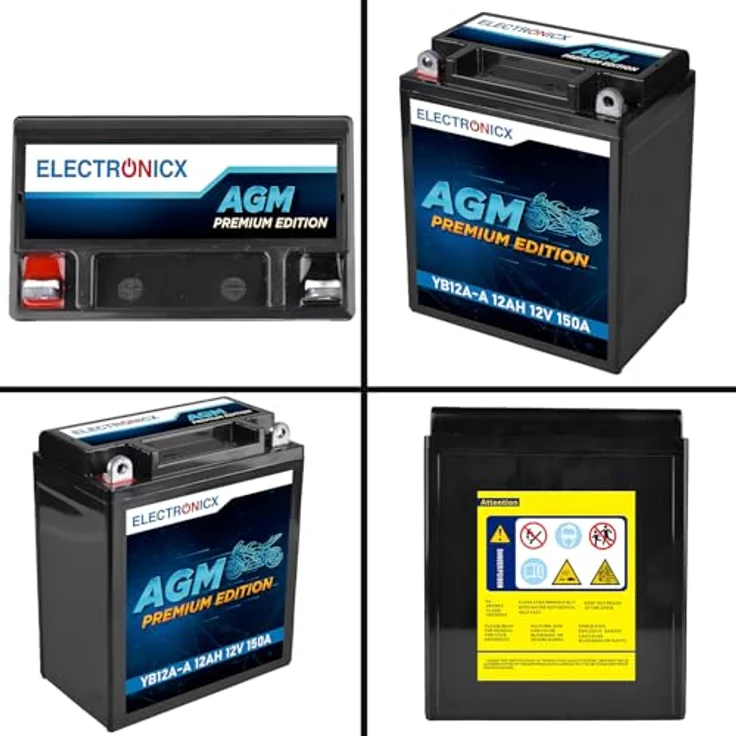 Electronicx AGM Motorradbatterie YB12A-A, 12Ah 12V, wartungsfrei, auslaufsicher, vibrationsfest für Motorrad, Roller, Quad, Jetski – Bild 9