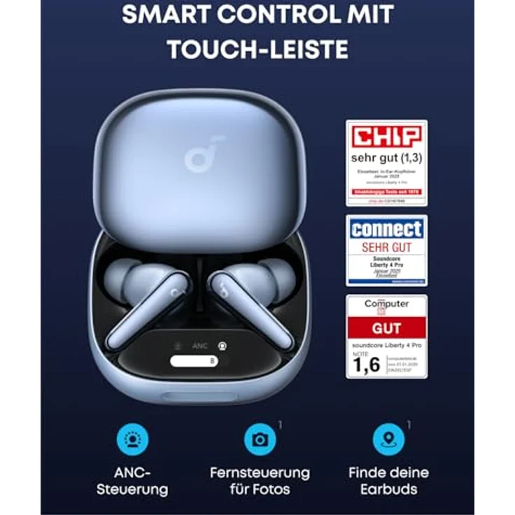 Anker soundcore Liberty 4 Pro, Kabellose Noise Cancelling Earbuds mit 7 Sensoren, Echtzeit-ANC, 6 Mikrofonen für klare Anrufe, Hi-Fi-Sound, Schnellaufladung in Schwarz – Bild 2
