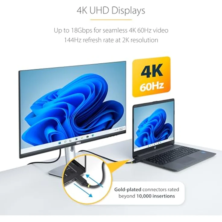 StarTech.com 30cm High Speed HDMI Kabel, 4K 60Hz/1440p 144Hz, 18Gbps, Schwarz, UHD HDMI 2.0 ARC Kabel für TV/Monitor/PC/Laptop – Bild 2