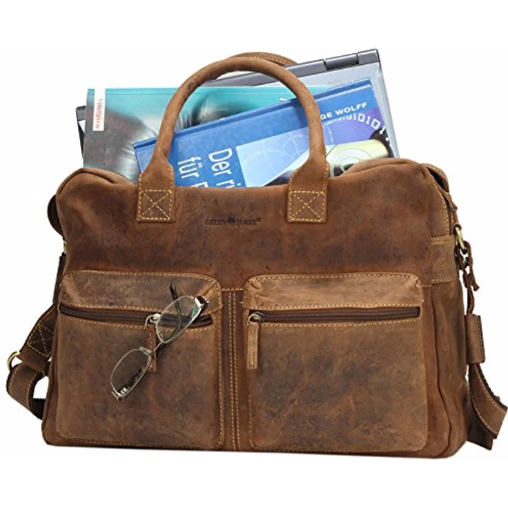 Greenburry Vintage Ledertasche Businesstasche braun mit Fach für großen Aktenordner – Bild 5