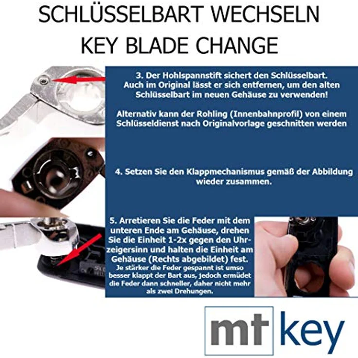 mt-key Auto Klapp Schlüssel Ersatz Gehäuse 2 Tasten + Rohling + VARTA CR2032 für OPEL CORSA D, TIGRA B, ASTRA H, ZAFIRA B, OE Qualität – Bild 7