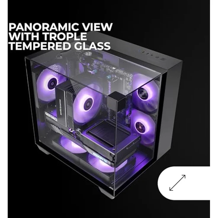 Mars Gaming MC-VISIONM, Kompaktes Mini Tower PC-Gehäuse mit 3-seitigem Temperglas, Schwarz, für MicroATX und Mini-ITX, bis zu 5 Lüfter und 240 mm Flüssigkeitskühlung – Bild 2