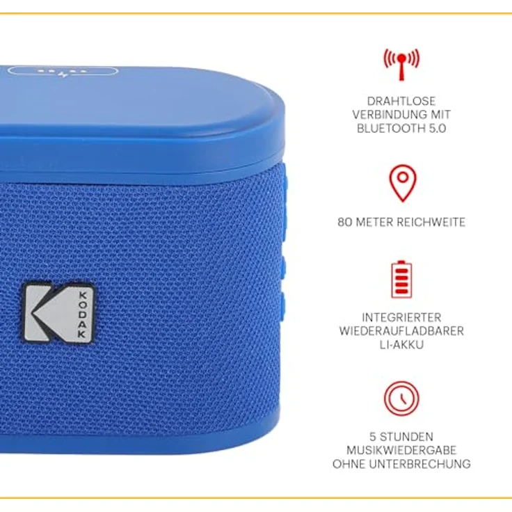 KODAK SOUNDBRIX 2, tragbare Bluetooth-Lautsprecher mit 5 W Sound, kabellos, Anschluss von bis zu 100 Lautsprechern, magnetisches Dock, 3 Stunden Akkulaufzeit, Blau – Bild 2