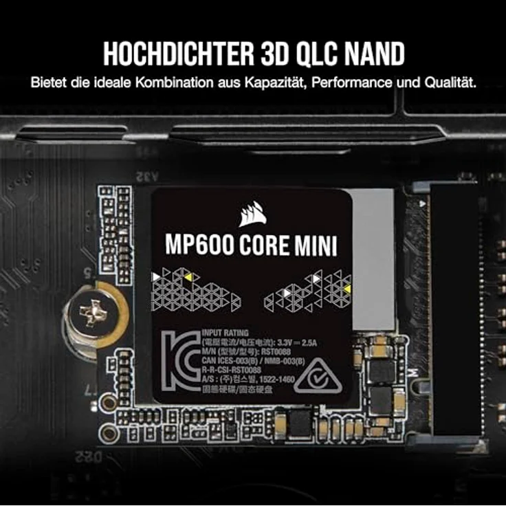 Corsair MP600 CORE Mini 2TB M.2 NVMe PCIe x4 Gen4 2 SSD - M.2 2230 - Bis zu 5.000 MB/s Sequentielles Lesen - High-Density QLC NAND - Für Steam Deck, ASUS ROG Ally, Microsoft Surface Pro - Schwarz – Bild 5
