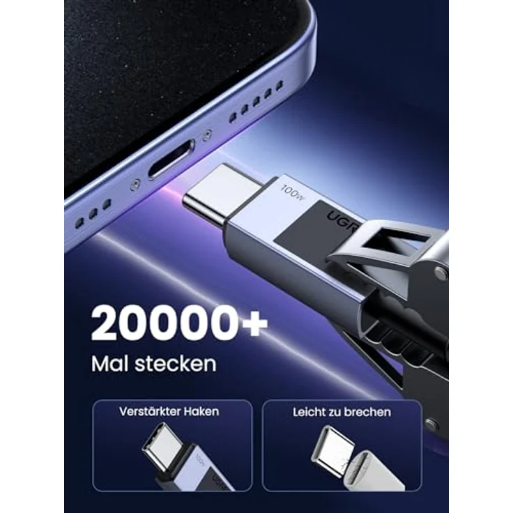 Ugreen USB-C auf USB-C PD Ladekabel L512, 3m, grau, schnelles Laden und Datenübertragung, langlebig und abriebfest – Bild 6