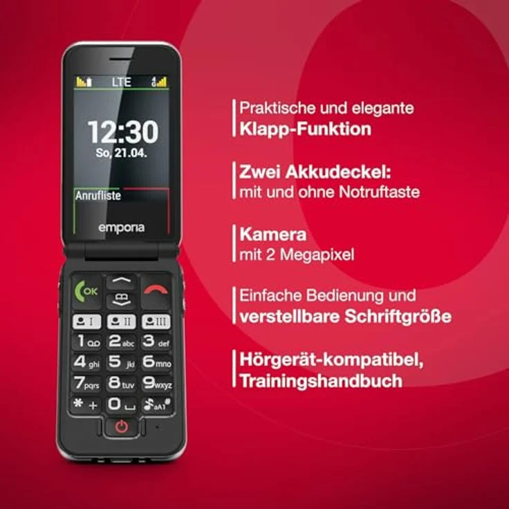 Emporia Joy V228, Klapphandy für Senioren mit Notruffunktion und 2-Megapixel-Kamera, schwarz – Bild 2