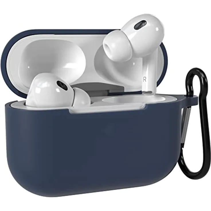 EAZY CASE AirPods Pro 2 Hülle in Dunkelblau - Stoßfestes Silikon Case mit Karabiner und rutschfester Beschichtung