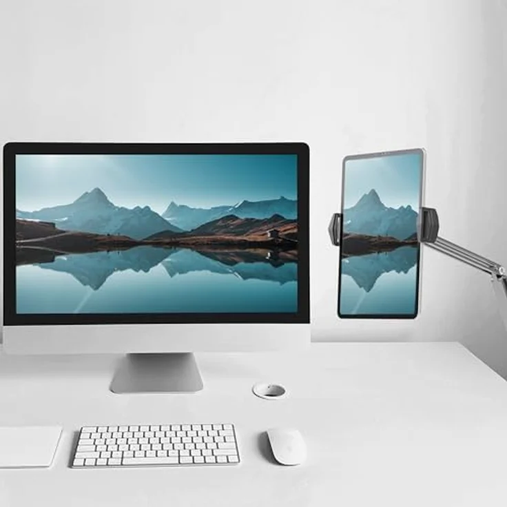 Desire2 Flex Arm Portable Tablet-Halterung, verstellbarer Aluminium-Tischständer für Tablets bis 12 Zoll, maximale Verlängerung 640 mm, robuste Klemme für Schreibtische bis 55 mm – Bild 4