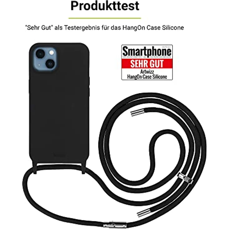 ARTWIZZ HangOn Case Silicone - Silikon Hülle als Handykette zum Umhängen mit Band Black, iPhone 14 – Bild 6