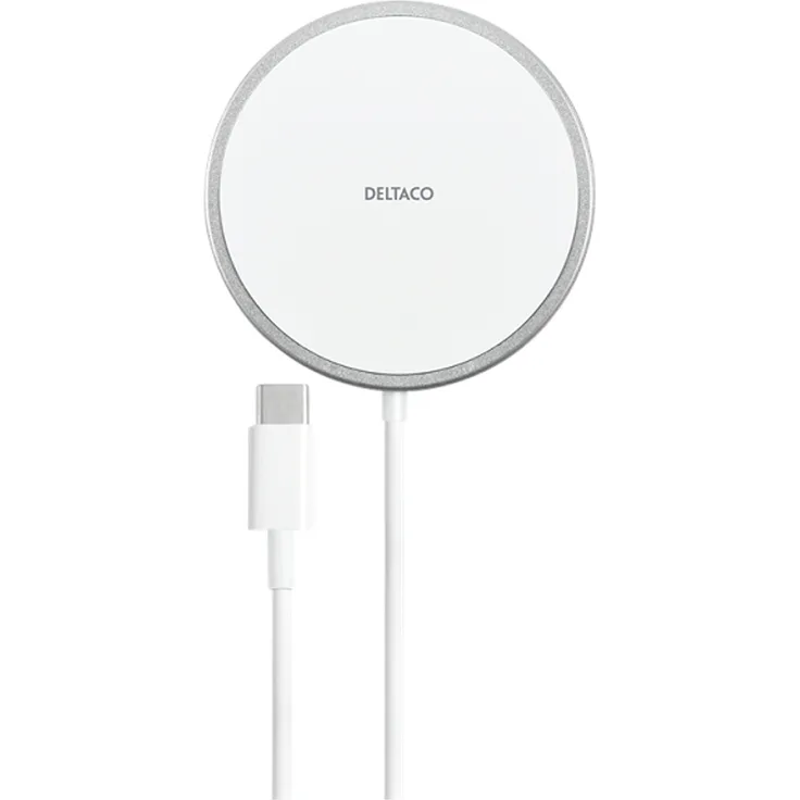DELTACO Ladegerät Wireless USB-C 1m weiß (QI-1034) Induktive Ladematte, 15 Watt, für Apple iPhone 12, 12 mini, 12 Pro, 12 Pro Max, 13, 13 mini, 13 Pro, 13 Pro Max
