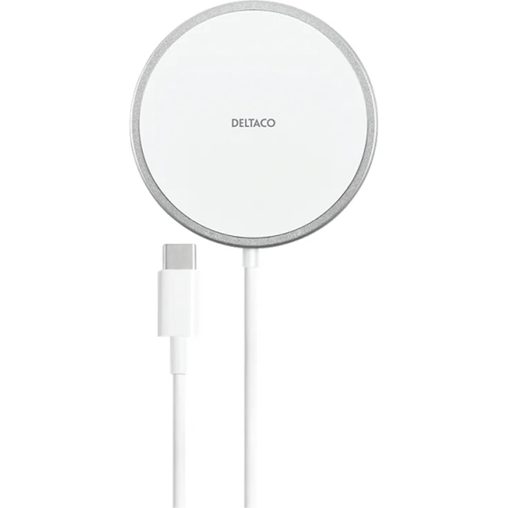 DELTACO Ladegerät Wireless USB-C 1m weiß (QI-1034) Induktive Ladematte, 15 Watt, für Apple iPhone 12, 12 mini, 12 Pro, 12 Pro Max, 13, 13 mini, 13 Pro, 13 Pro Max