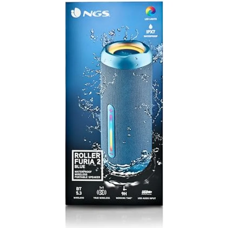 NGS Roller Furia 2 Blue, Kabelloser Bluetooth-Lautsprecher mit 30 W, IPX7 wasserdicht, True Wireless, 9 Std. Akkulaufzeit, Blau – Bild 5