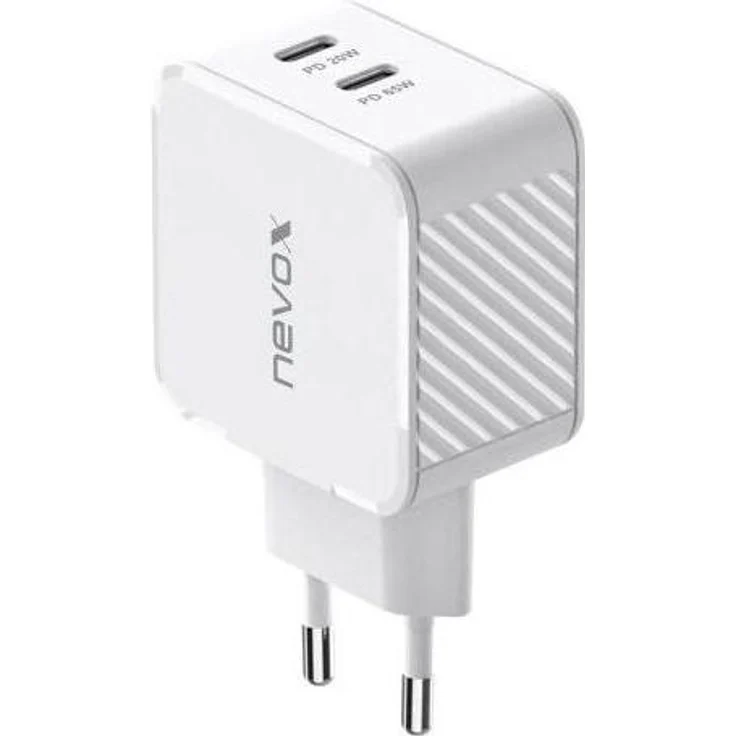 Nevox 65W Dual USB-C PD Ladegerät, GaN Technologie, kompakt und leicht, Weiß