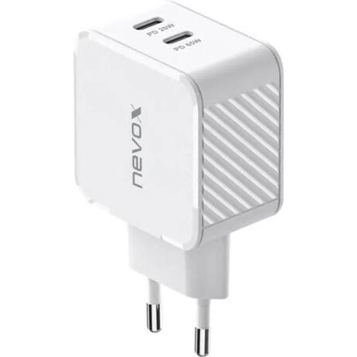 Nevox 65W Dual USB-C PD Ladegerät, GaN Technologie, kompakt und leicht, Weiß