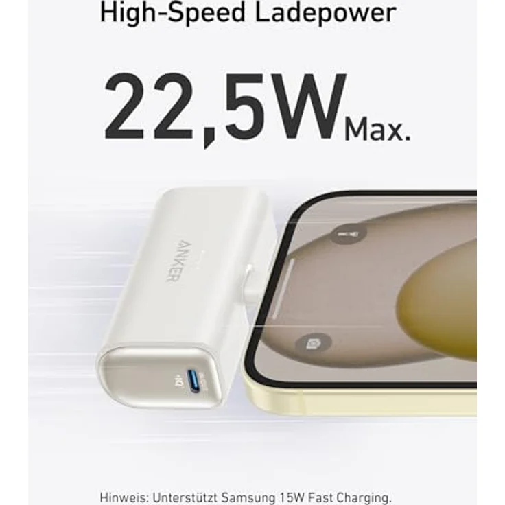 Anker Nano Powerbank 5000mAh, 22.5W mit Faltbarem USB-C Konnektor, Kompatibel mit iPhone 15, Galaxy S22/23, Huawei, iPad Pro/Air, Weiß – Bild 3