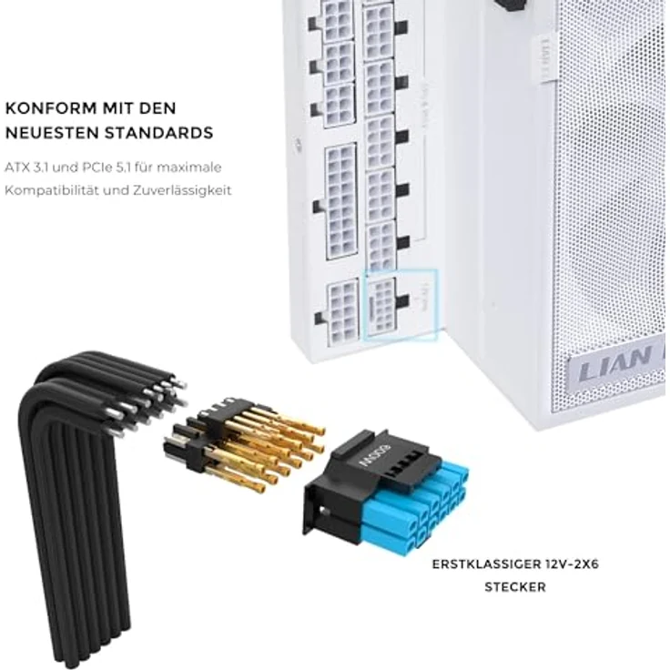 Lian Li Edge Gold 850 PC Netzteil Weiß, 850 Watt ATX Netzteil, 80 Plus Gold, modular, leiser Lüfter, PCIe 5.1, ATX 3.1 PSU – Bild 4