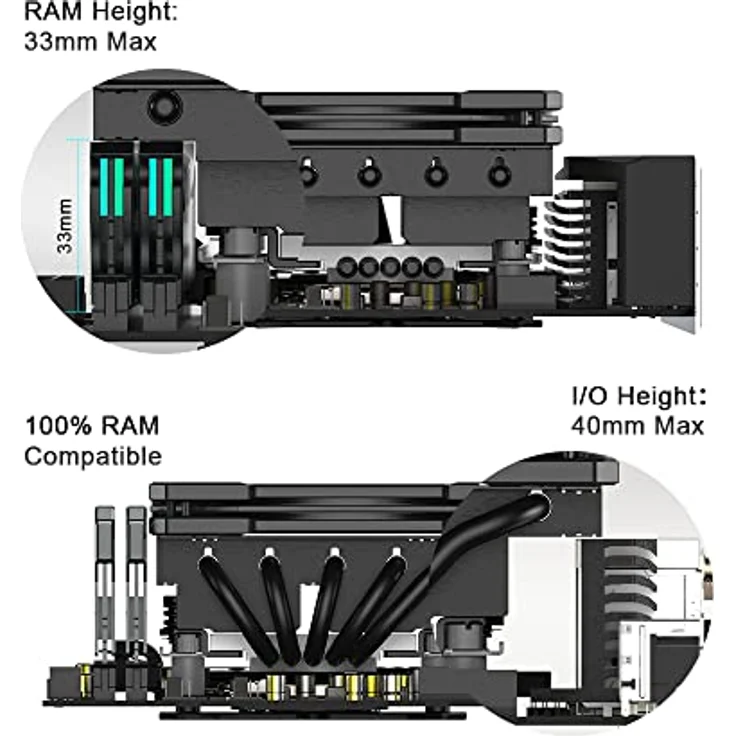 ID-COOLING IS-55 BLACK, Low Profile CPU-Kühler mit 5 Heatpipes, 120 mm PWM-Lüfter, kompatibel mit Intel LGA1700/115X/1200 und AMD AM4/AM5, schwarz – Bild 3