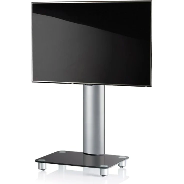 VCM TV-Standfuß LED Halterung Ständer Fernseh Standfuss Alu Glas Universal Silber VESA Mobil Rollen ''Tosal'' – Bild 2