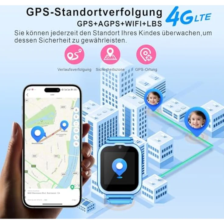 Onestyle SMW-Kids Smartwatch für Kinder, LBS-Tracking, GPS, AGPS, 4G, SOS, HD Videoanruf, 1,4" IPS-Farb-HD-Display, wasserdicht IPX7 – Bild 3
