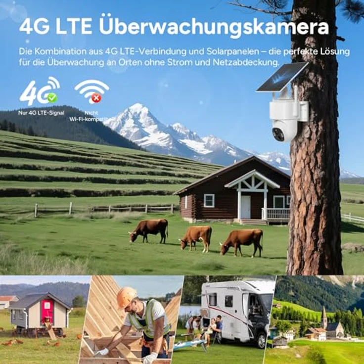 Woox 4G LTE Überwachungskamera Aussen Solar, 2K 3MP HD, 360° PTZ Outdoor Kamera mit Spotlicht und Zwei-Wege-Audio – Bild 2