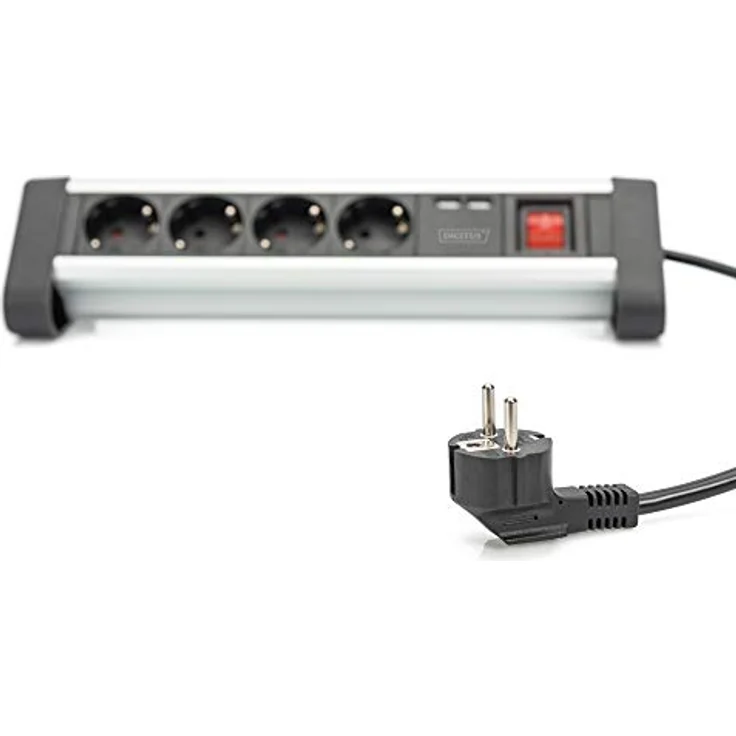 DIGITUS Steckdosenleiste mit USB - 2 Lade-Ports - 4 Steck-Dosen - Schalter - Schreib-Tisch & Wand-Montage – Bild 5