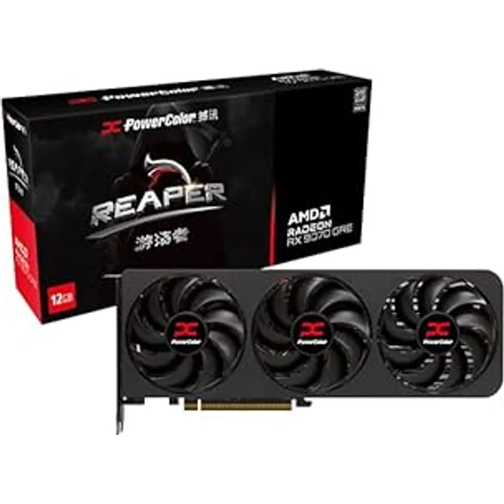 PowerColor RX 9070 GRE 12GB, Next-Gen-Grafikkarte mit 3072 Stream Kernen, 2790 MHz Boost-Takt, Triple Fan Kühler, PCIe 5.0, schwarze Ausführung – Bild 1