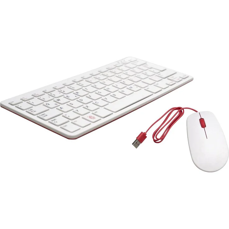 Raspberry Pi® Desktop Kit USB Tastatur und Maus-Set, QWERTZ Deutsch, Weiß-Rot, integrierter USB-Hub, bus-powered, Plug and Play