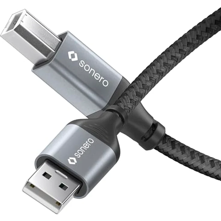 Sonero USB 2.0 Kabel, A-Stecker auf B-Stecker, 480 MB/s, space grey/schwarz, 2,00m – Bild 1