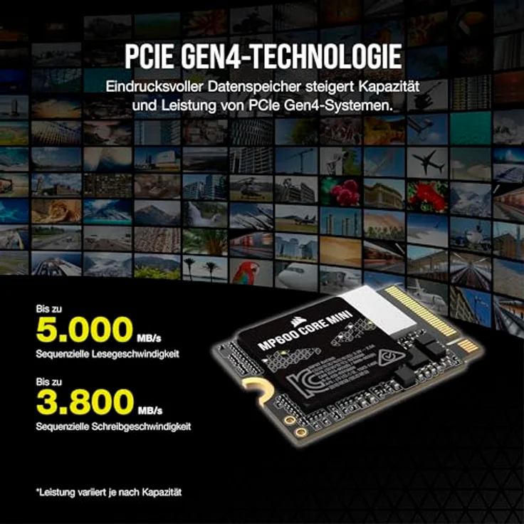 Corsair MP600 CORE Mini 2TB M.2 NVMe PCIe x4 Gen4 2 SSD - M.2 2230 - Bis zu 5.000 MB/s Sequentielles Lesen - High-Density QLC NAND - Für Steam Deck, ASUS ROG Ally, Microsoft Surface Pro - Schwarz – Bild 3