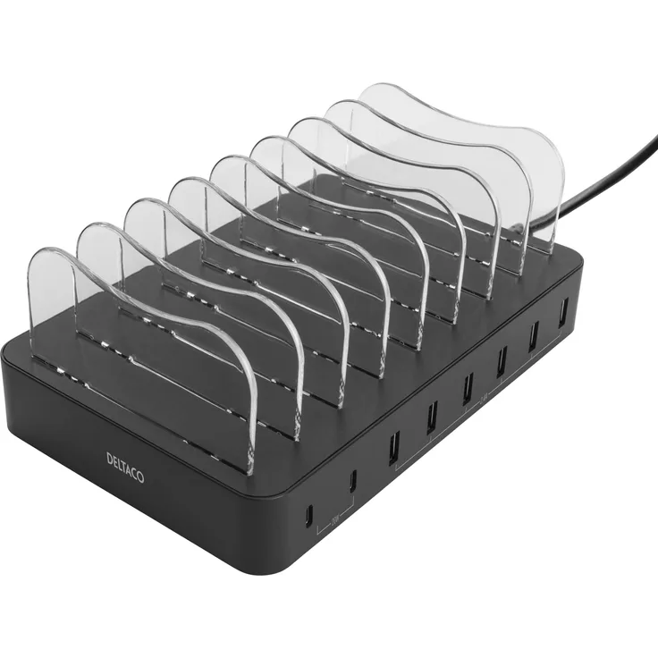 Deltaco DPS-0201, USB Ladegerät mit 8 Anschlüssen, Power Delivery bis 75 W, Schwarz