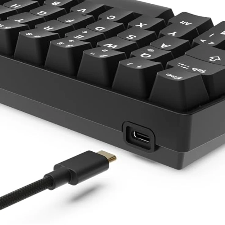 Sharkoon Skiller SGK50 S4 Gen2 PBT, Gaming-Tastatur mit Gateron G-Pro Yellow, 60% DE-Layout, schwarz, abnehmbares USB-C Spiralkabel, Open-Source-Anpassung – Bild 5