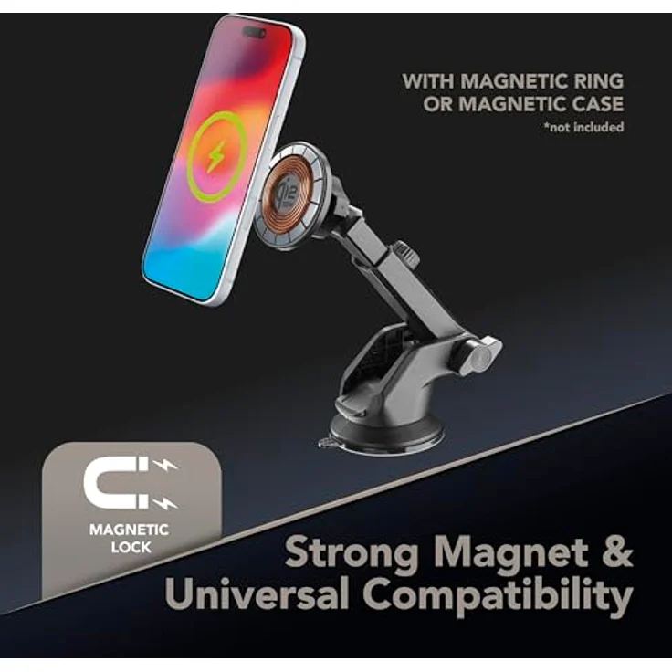 Cellularline MAG HOLDER Qi2.2, KFZ-Ladehalter mit 25W kabellosem Aufladen, doppeltem Befestigungssystem, 1,5 m USB-C-Kabel, Schwarz – Bild 6