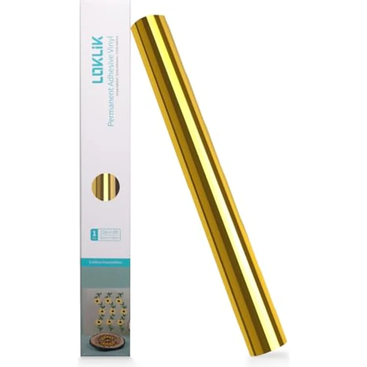 LOKLiK Selbstklebende Metallic-Vinylfolie Gold 30,5 x 180 cm, hochglänzende Oberfläche, wetterfest und langlebig – Bild 1